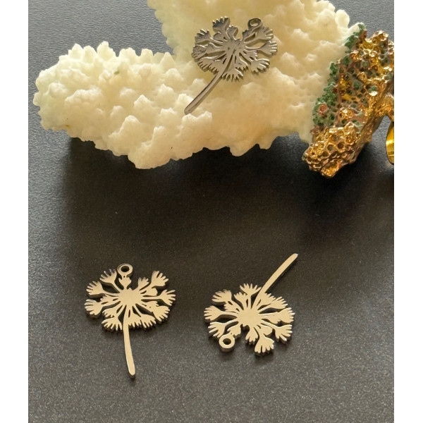 Pendentifs Fleur de Pissenlit 13x21mm – Acier Inoxydable 304 Argenté