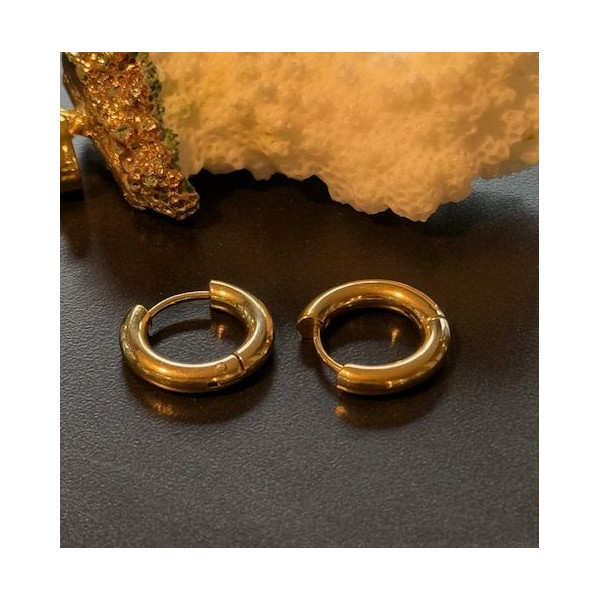 Créoles Rondes 14 mm – Épaisseur 3mm – Acier Inoxydable 316 Doré