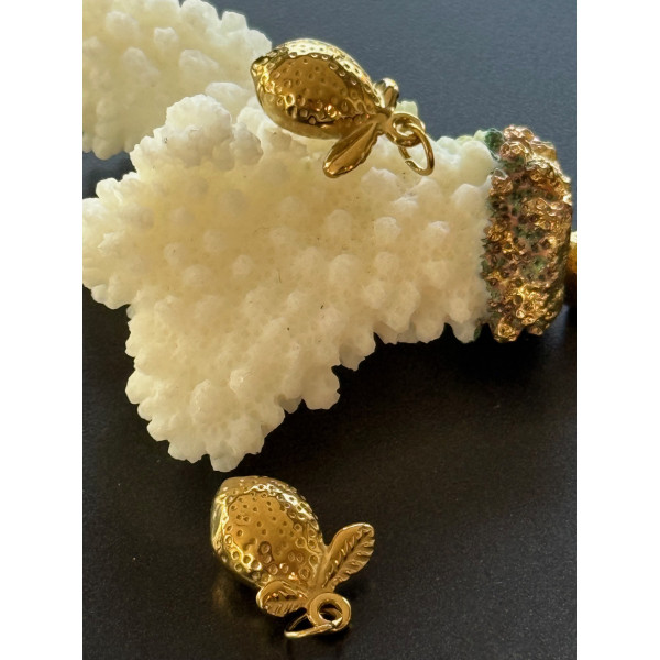 Pendentif 3D avec Anneau Citron 16.5 mm – Acier Inoxydable Doré à l’Or Fin 18K