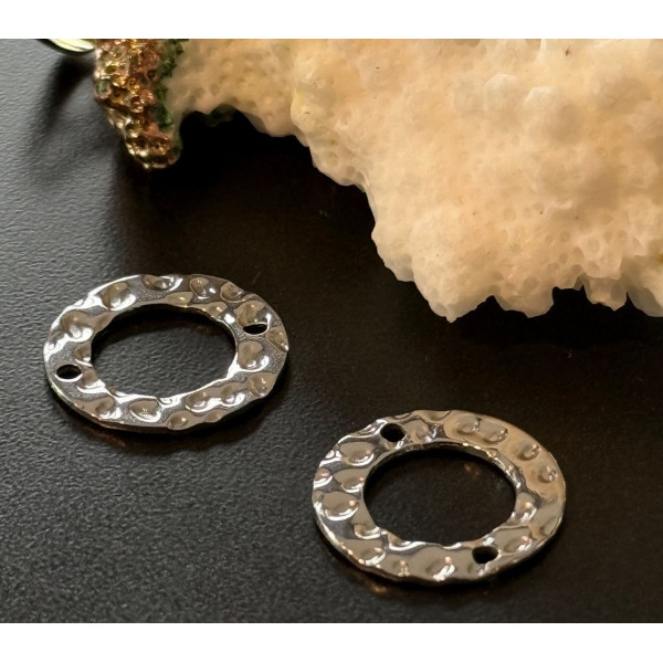 Connecteurs Cercle martelé 15mm – Acier Inoxydable Argenté PVD