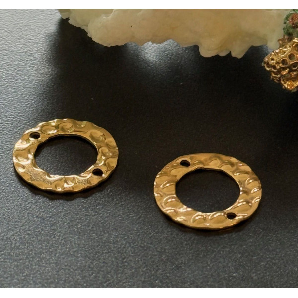 Connecteurs Cercle Martelé 15 mm – Acier Inoxydable 304 Doré, Placage Ionique