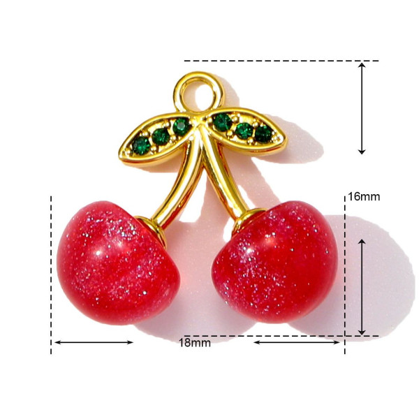 Pendentif Cerise 18 mm en Résine – Acier Inoxydable 304 Doré