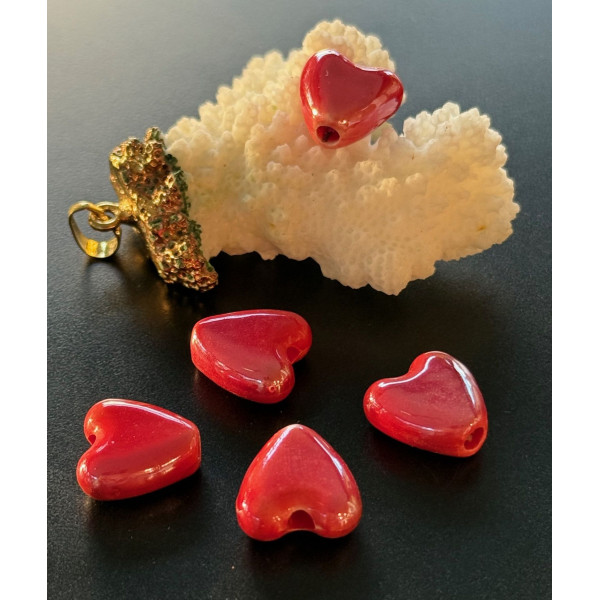 Perles Cœur 15 mm – Céramique Rouge Irisé