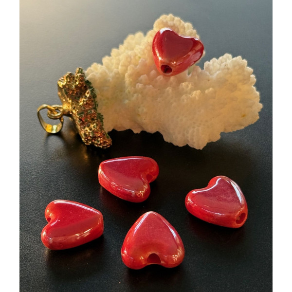 Perles Cœur 15 mm – Céramique Rouge Irisé