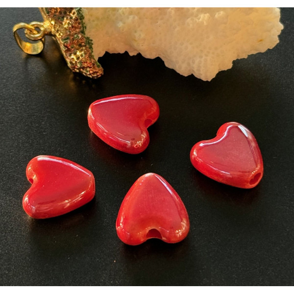Perles Cœur 15 mm – Céramique Rouge Irisé