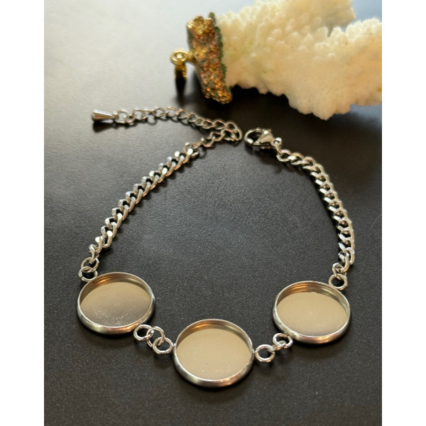 Support de Bracelet pour 3 Cabochons 16 mm – Acier Inoxydable 304 Argenté
