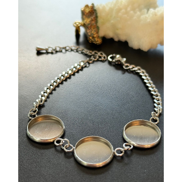 Support de Bracelet pour 3 Cabochons 16 mm – Acier Inoxydable 304 Argenté