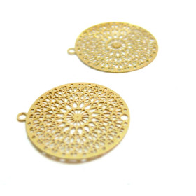 2 ou 4 Estampes Pendentif Filigrane Mandala 20mm – Acier Inox Doré 18K