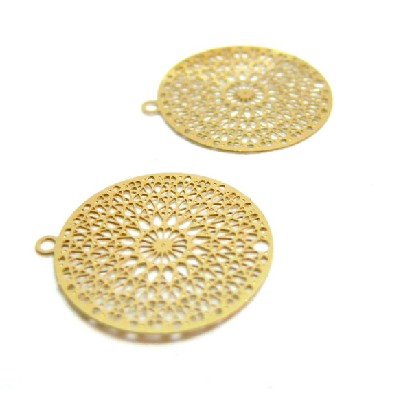 2 ou 4 Estampes Pendentif Filigrane Mandala 20mm – Acier Inox Doré 18K