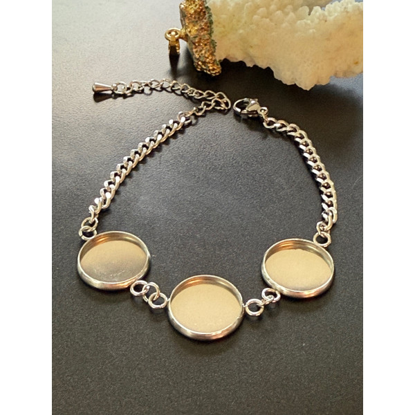 Support de Bracelet pour 3 Cabochons 14 mm – Acier Inoxydable 304 Argenté