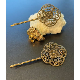 Barrettes rétro – Fleur 31mm – Laiton coloris Bronze