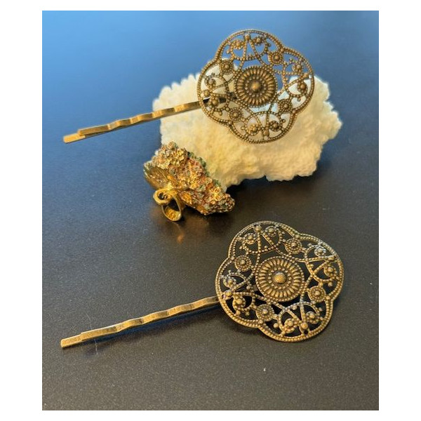 Barrettes rétro – Fleur 31mm – Laiton coloris Bronze