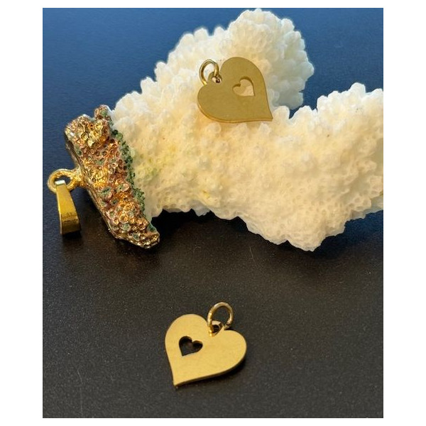 Pendentifs Cœur avec Anneau 13 mm – Acier Inoxydable Doré – REF 2