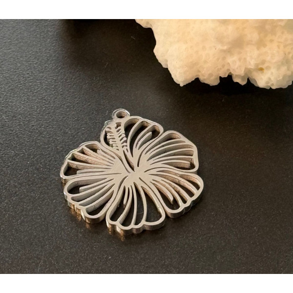 Pendentifs Fleur Exotique 26 x 23 mm – Acier Inoxydable 304 Argenté