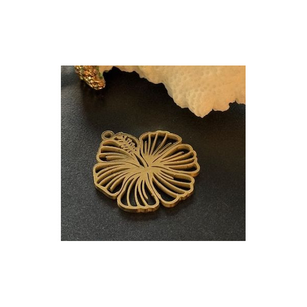 Pendentif Fleur Exotique 26 x 23 mm – Acier Inoxydable 304 Doré