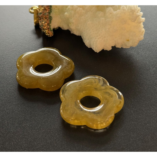 Pendentifs Fleur Résine Acrylique 25mm – Olive Marbré