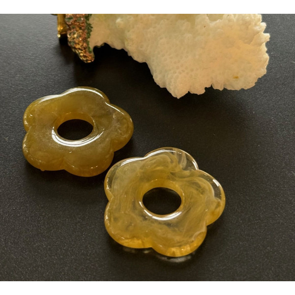 Pendentifs Fleur Résine Acrylique 25mm – Olive Marbré