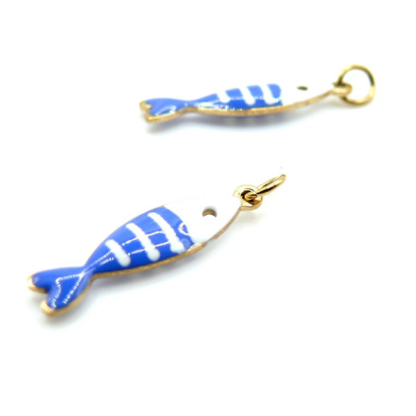 Pendentif avec anneau Poisson Émaillé 18,5 mm – Acier Inoxydable 304 Doré à l’or fin 18K, IONIQUE