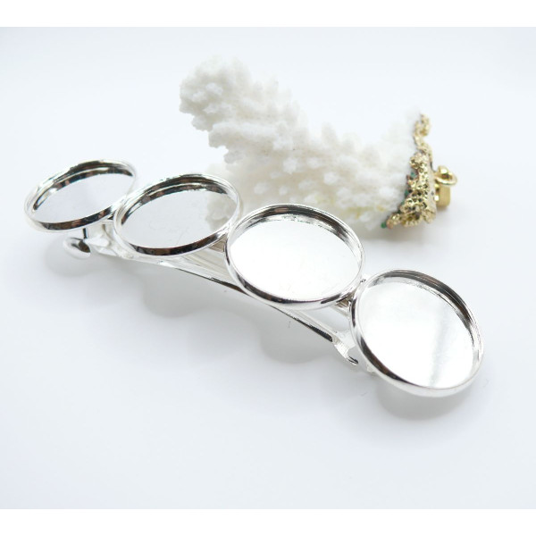 Support de Barrette Clip 20mm pour 4 cabochons, métal finition ARGENT VIF