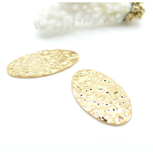 Pendentifs Ovales Martelés 27 mm – Acier Inoxydable Doré à l’Or Fin 24K