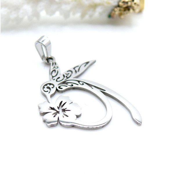 Pendentifs avec Bélière Oiseau, Colibri et Fleur d’Hibiscus – Acier Inoxydable 304 Argenté