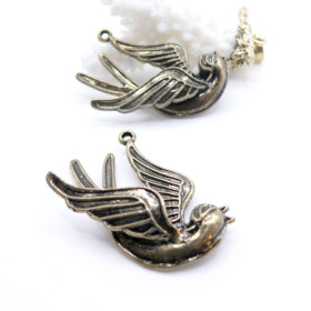 Pendentifs  Oiseau 3D 43mm – Métal Bronze Antique