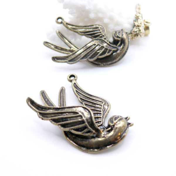 Pendentifs  Oiseau 3D 43mm – Métal Bronze Antique