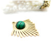 Pendentif Éventail Art Déco 27 mm avec Malachite Synthétique – Acier Inoxydable 304 Doré, Placage Ionique
