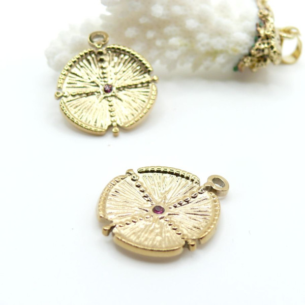 Pendentif Bohème avec Strass 20 mm – Acier Inoxydable 304 Doré, Placage Ionique