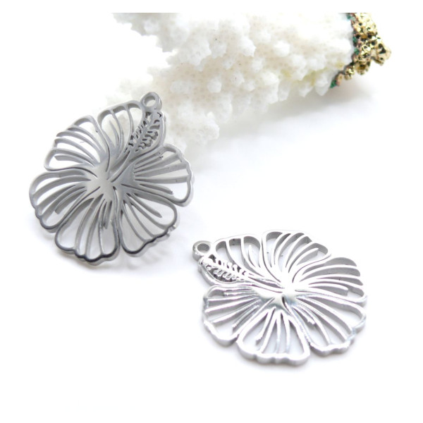 Pendentifs Fleur Exotique 26 x 23 mm – Acier Inoxydable 304 Argenté