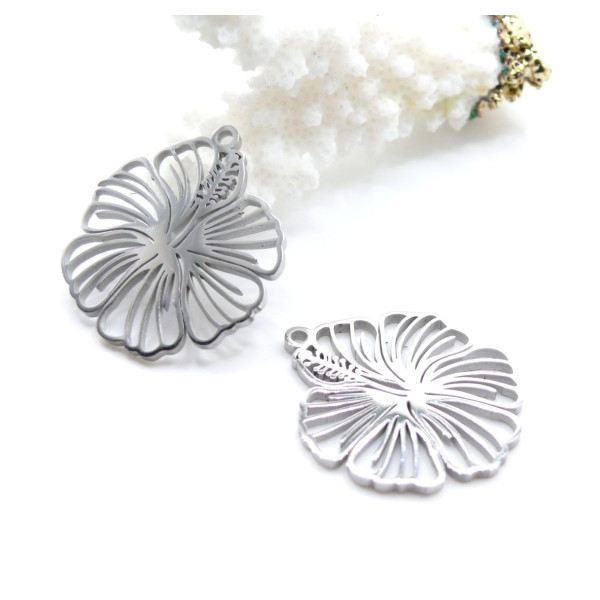 Pendentifs Fleur Exotique 26 x 23 mm – Acier Inoxydable 304 Argenté