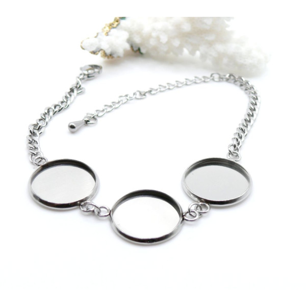 Support de Bracelet pour 3 Cabochons 10 mm – Acier Inoxydable 304 Argenté