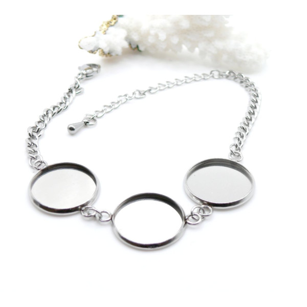 Support de Bracelet pour 3 Cabochons 14 mm – Acier Inoxydable 304 Argenté