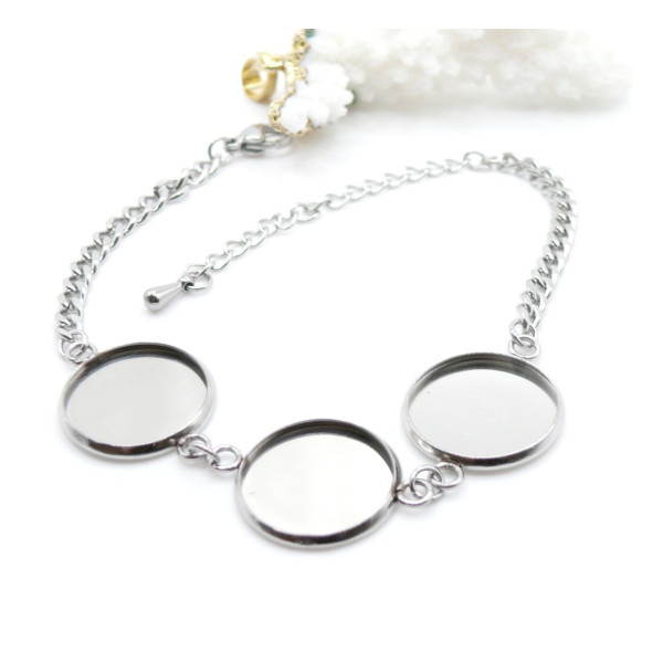 Support de Bracelet pour 3 Cabochons 18 mm – Acier Inoxydable 304 Argenté