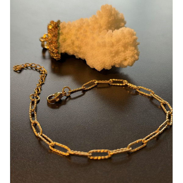 Bracelet Maille Ovale Texturée 10 mm – Acier Inoxydable 304 Doré PVD