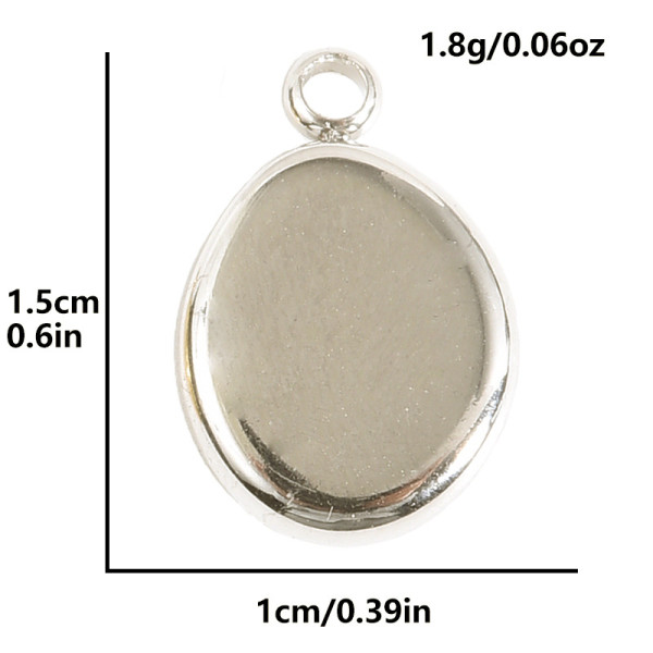 Pendentif 3D Galet 10 x 15 mm – Acier Inoxydable 304 Finition Argentée