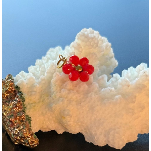 Pendentifs avec anneau Fleur avec Perles Rouge Orange – Acier Inoxydable Doré
