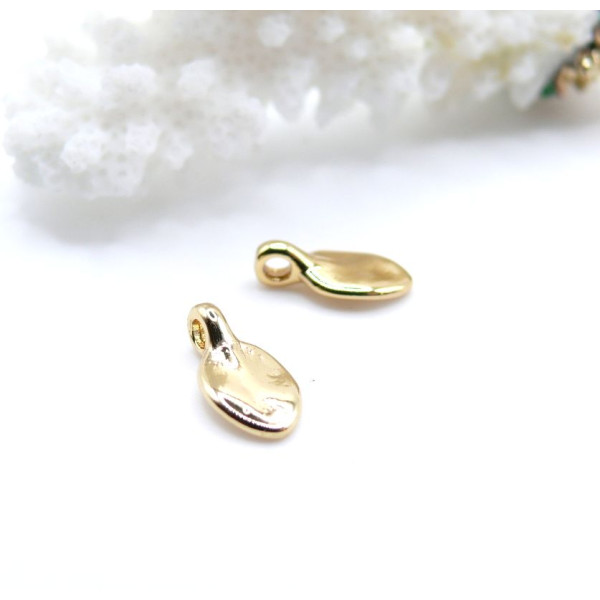 Pendentifs – Anneau transversale forme Feuille 10 mm – Laiton, doré à l’or fin 18K