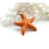 Pendentif Étoile de Mer style résine emaillé Orange 16mm – Acier Inoxydable 304 Doré à l’Or Fin 18K