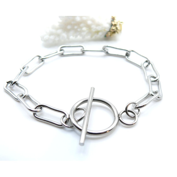 Bracelet Gourmette 22cm  Maille Ovale 16 par 7mm – Acier Inoxydable 304 Argent Platine