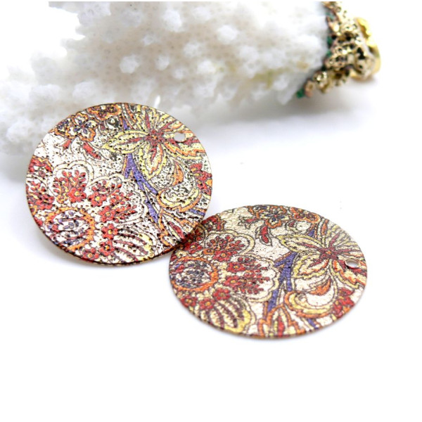 Pendentifs Breloques Stardust Ronde 20mm Motifs Fleurs – Cuivre Doré