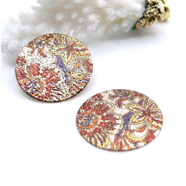 Pendentifs Breloques Stardust Ronde 20mm Motifs Fleurs – Cuivre Doré