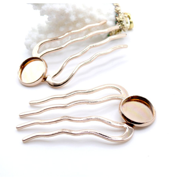 Supports de Peignes à Cheveux Rétro 25x51 mm – Pour Cabochon 12 mm – Finition Or Rose Clair