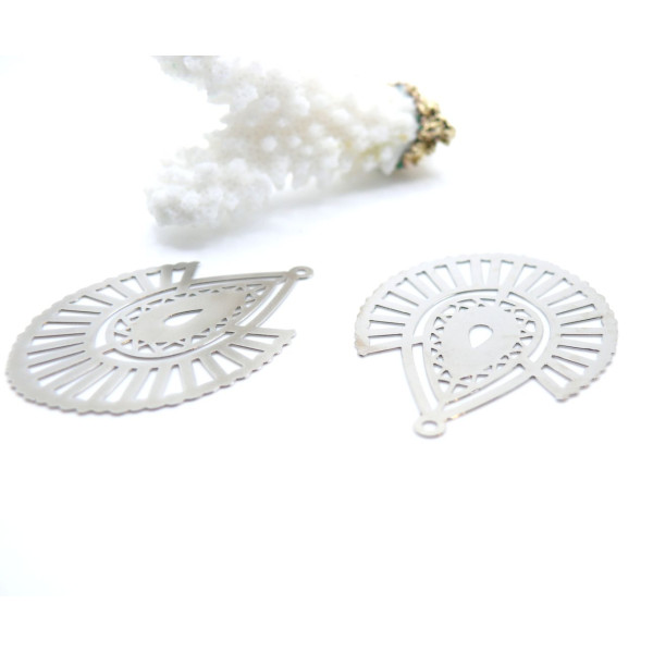 Estampes Pendentifs Filigrane Goutte Géométrique 40 x 30 mm – Métal Argenté