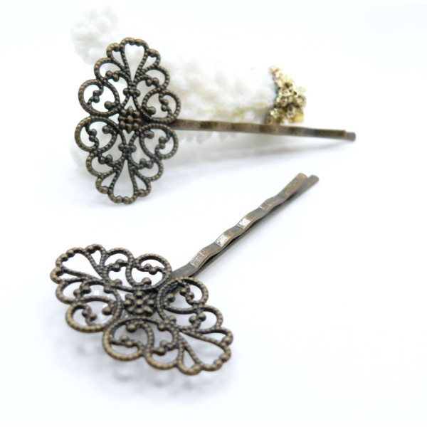 Supports de Barrette Dentelle Filigrane Horizontale 55mm – Laiton Finition Bronze