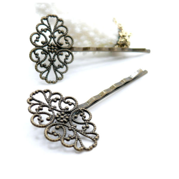 Supports de Barrette Dentelle Filigrane Horizontale 55mm – Laiton Finition Bronze