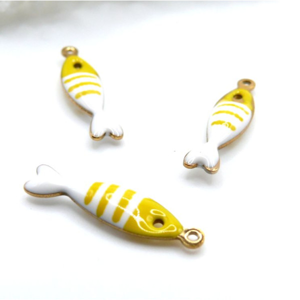 Pendentifs Poisson 18x5mm – Résine émaillée & Acier Inoxydable 304 Doré PVD