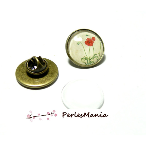 upport de Broche PINS 20mm Bronze + 1 Cabochon Verre