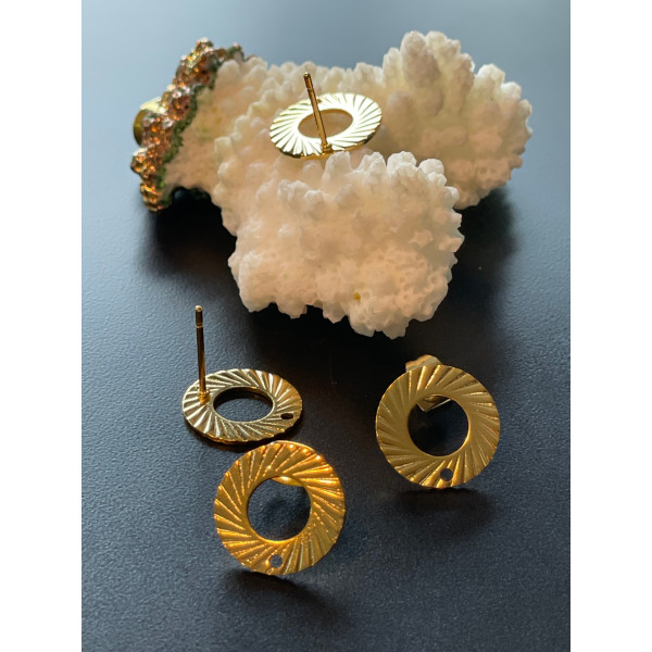 Boucles d’oreilles Puce Cercle Strié 10mm avec trou d'attache – Acier Inoxydable Doré à l'or fin 24K