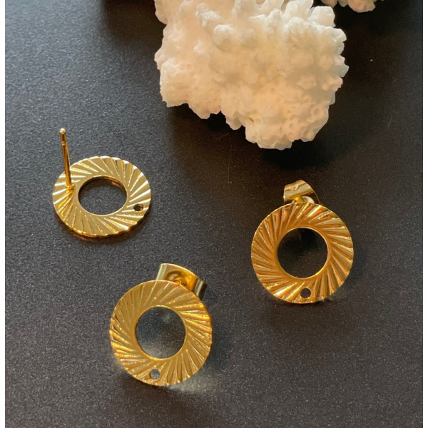 Boucles d’oreilles Puce Cercle Strié 10mm avec trou d'attache – Acier Inoxydable Doré à l'or fin 24K